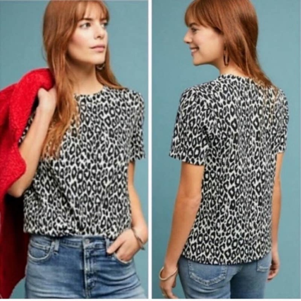 Anthro Postmark Black & White Leopard Print Top Size Medium
